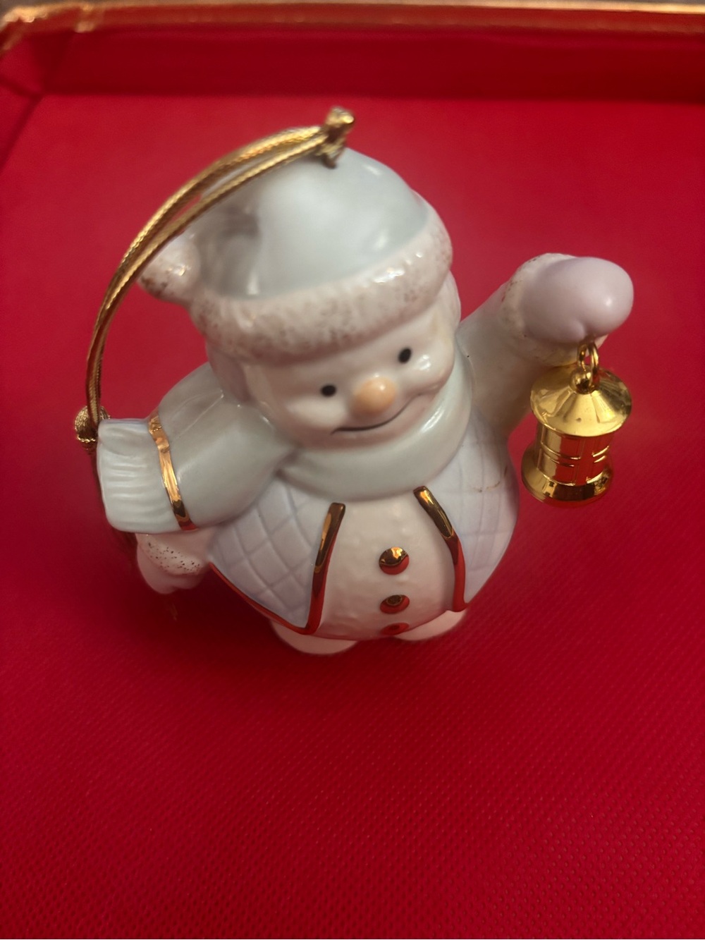 Lenox White Snowman Ornament with Gold Lantern Accent